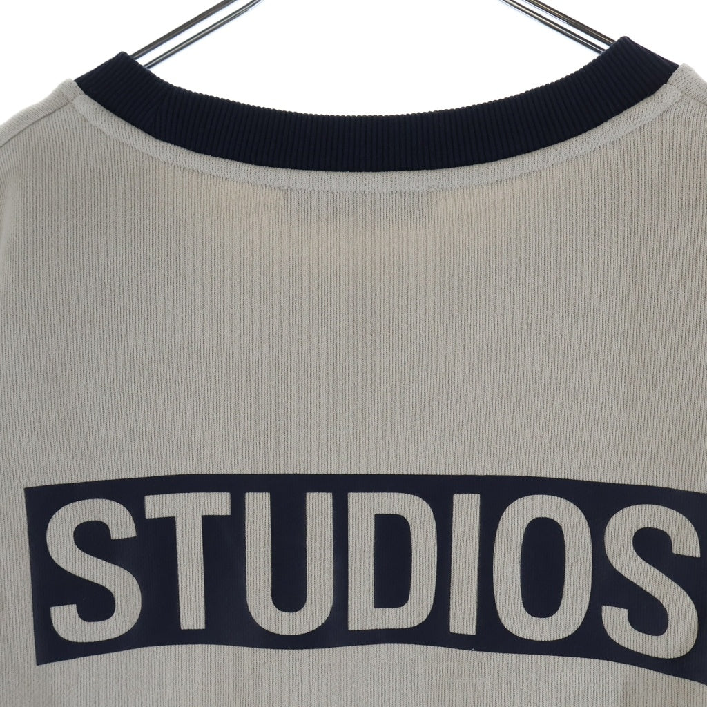 entire studios(エンタイア スタジオ) 26SS CONTRO CREW コントロ ロゴプリント クルーネックスウェットシャツ トレーナー ベージュ/ネイビー ESU-S26-1087