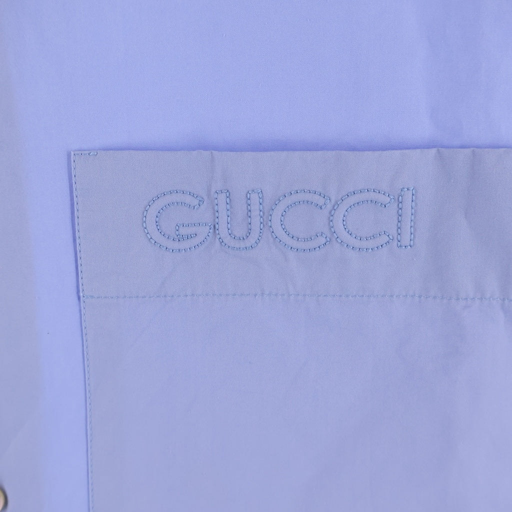 GUCCI(グッチ) 24SS Embroidered Shirt ロゴエンブロイダリー オーバーサイズ 半袖シャツ ブルー 769558 ZAJP1