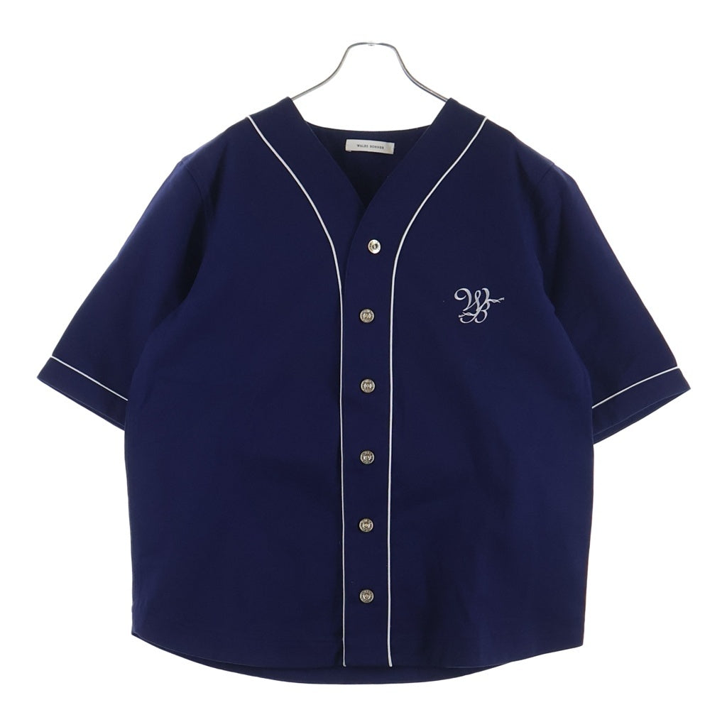 Wales Bonner(ウェールズ ボナー) 24AW Freestyle Shirt フリースタイル コットン ノーカラー半袖シャツ ネイビー MA24SH18 CO15 599