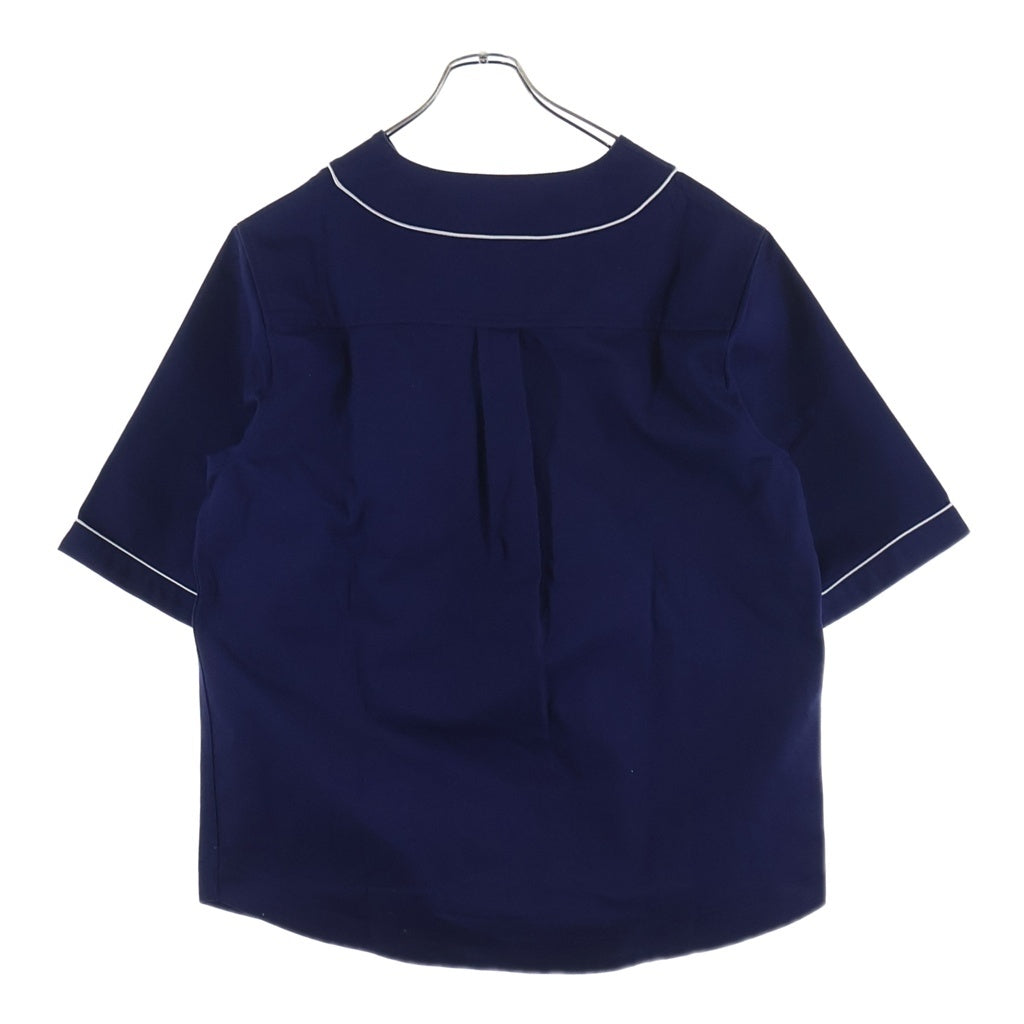 Wales Bonner(ウェールズ ボナー) 24AW Freestyle Shirt フリースタイル コットン ノーカラー半袖シャツ ネイビー MA24SH18 CO15 599
