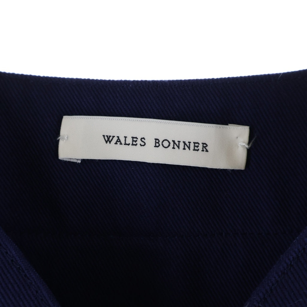 Wales Bonner(ウェールズ ボナー) 24AW Freestyle Shirt フリースタイル コットン ノーカラー半袖シャツ ネイビー MA24SH18 CO15 599