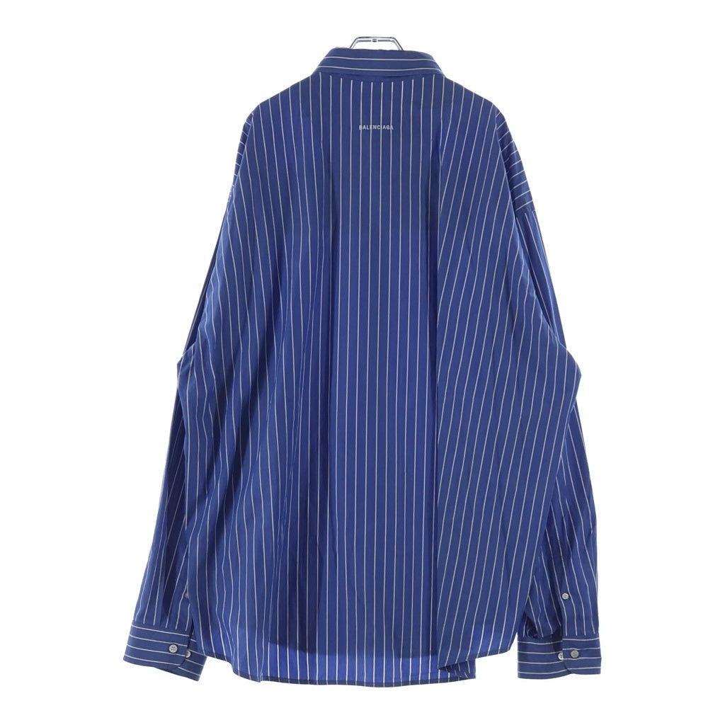 BALENCIAGA(バレンシアガ) 18AW テレフォンナンバーフロントプリント ストライプ 長袖シャツ ブルー 542175 TBM12