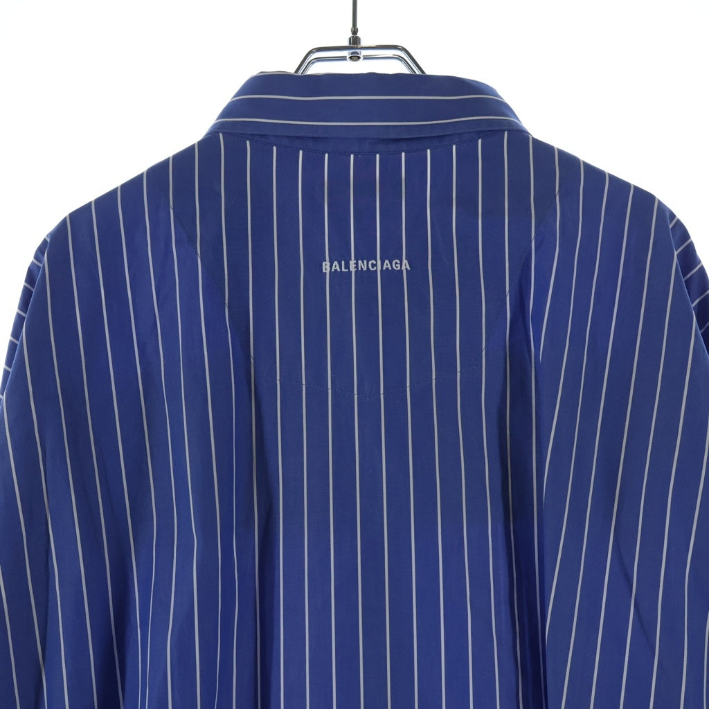 BALENCIAGA(バレンシアガ) 18AW テレフォンナンバーフロントプリント ストライプ 長袖シャツ ブルー 542175 TBM12