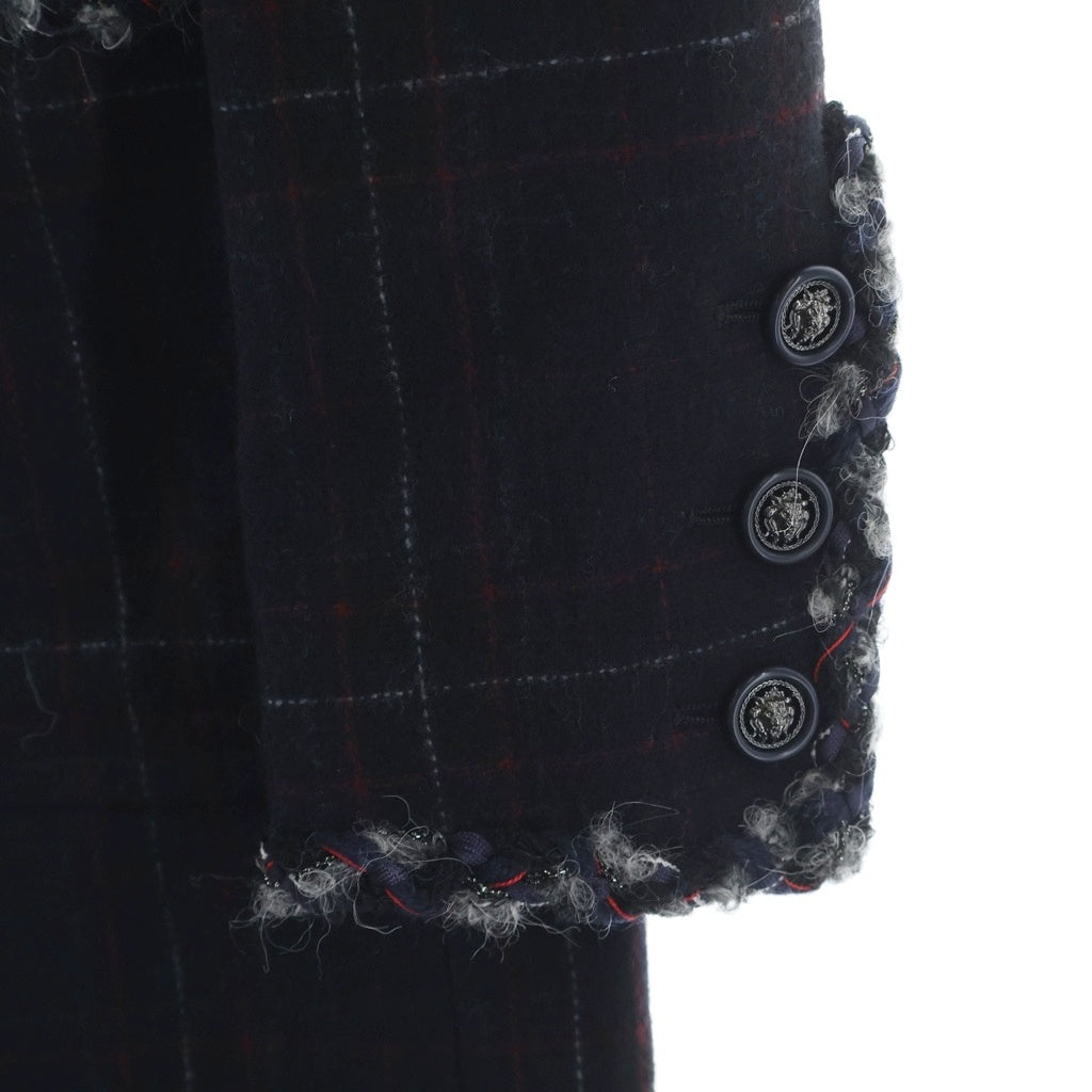 CHANEL(シャネル) ツイードパイピング ノーカラーチェックコート ジャケット ネイビー P46343V28661 メンズサイズ