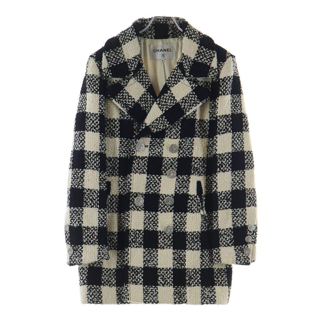 CHANEL(シャネル) ツイード ブロックチェック ダブルコート P54393V37464 ホワイト/ブラック レディース