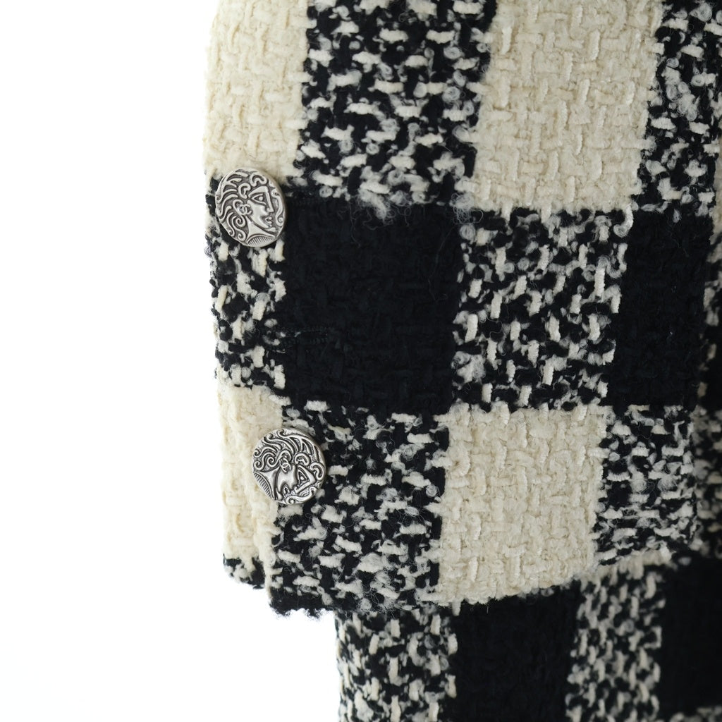 CHANEL(シャネル) ツイード ブロックチェック ダブルコート P54393V37464 ホワイト/ブラック レディース