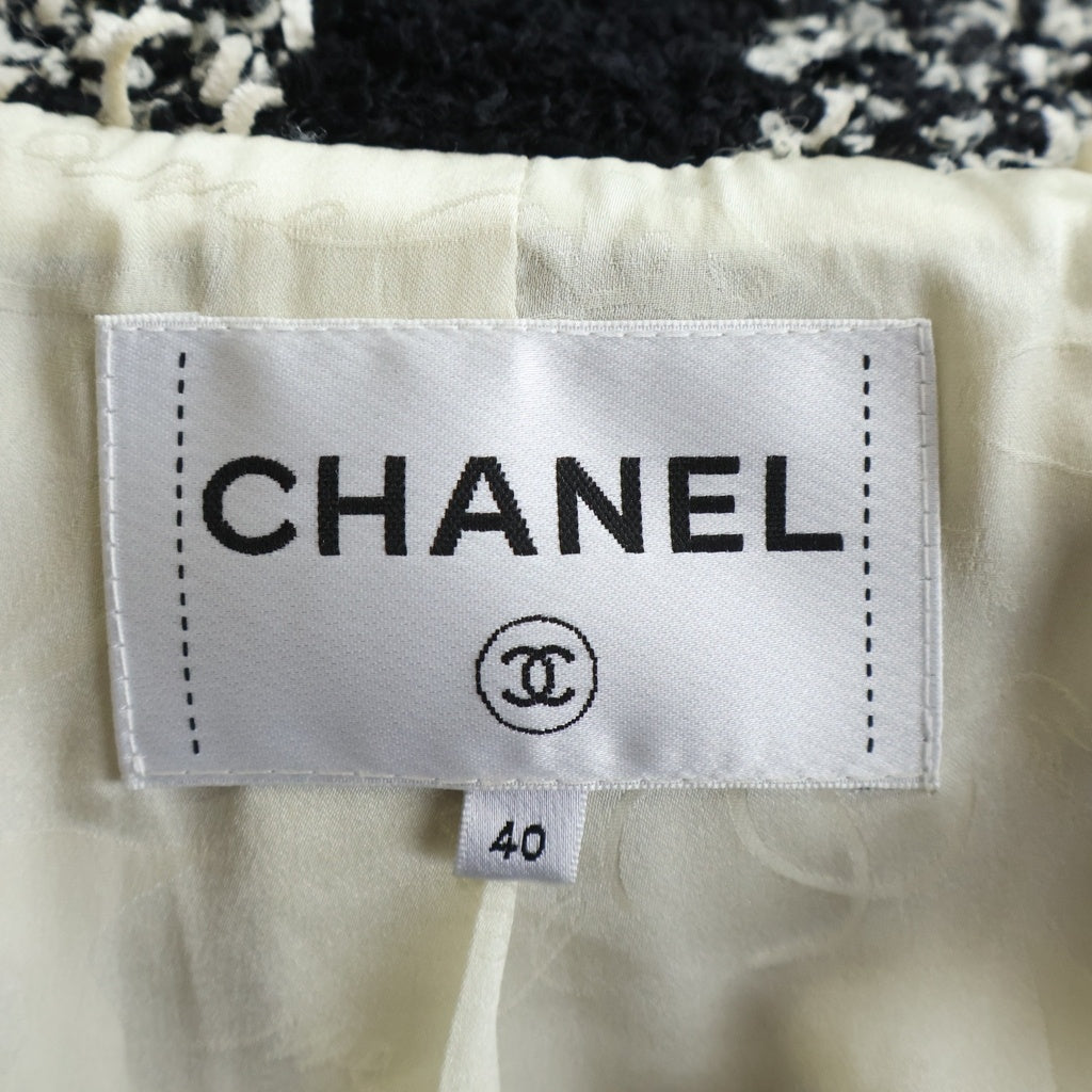 CHANEL(シャネル) ツイード ブロックチェック ダブルコート P54393V37464 ホワイト/ブラック レディース