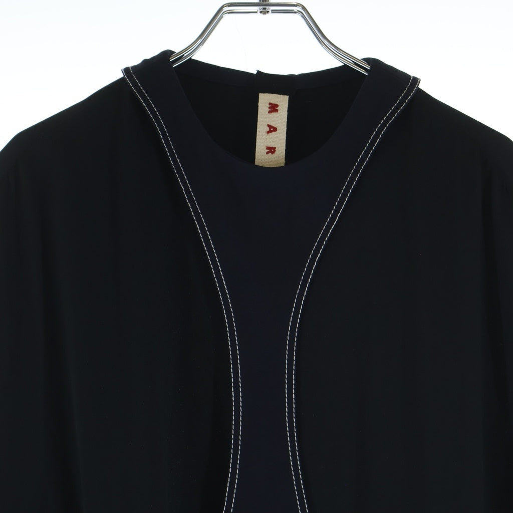 MARNI(マルニ) ベルト付き バックジップアップ レイヤード半袖ドレス ワンピース レディース ネイビー ABMA0148CQ-TV285