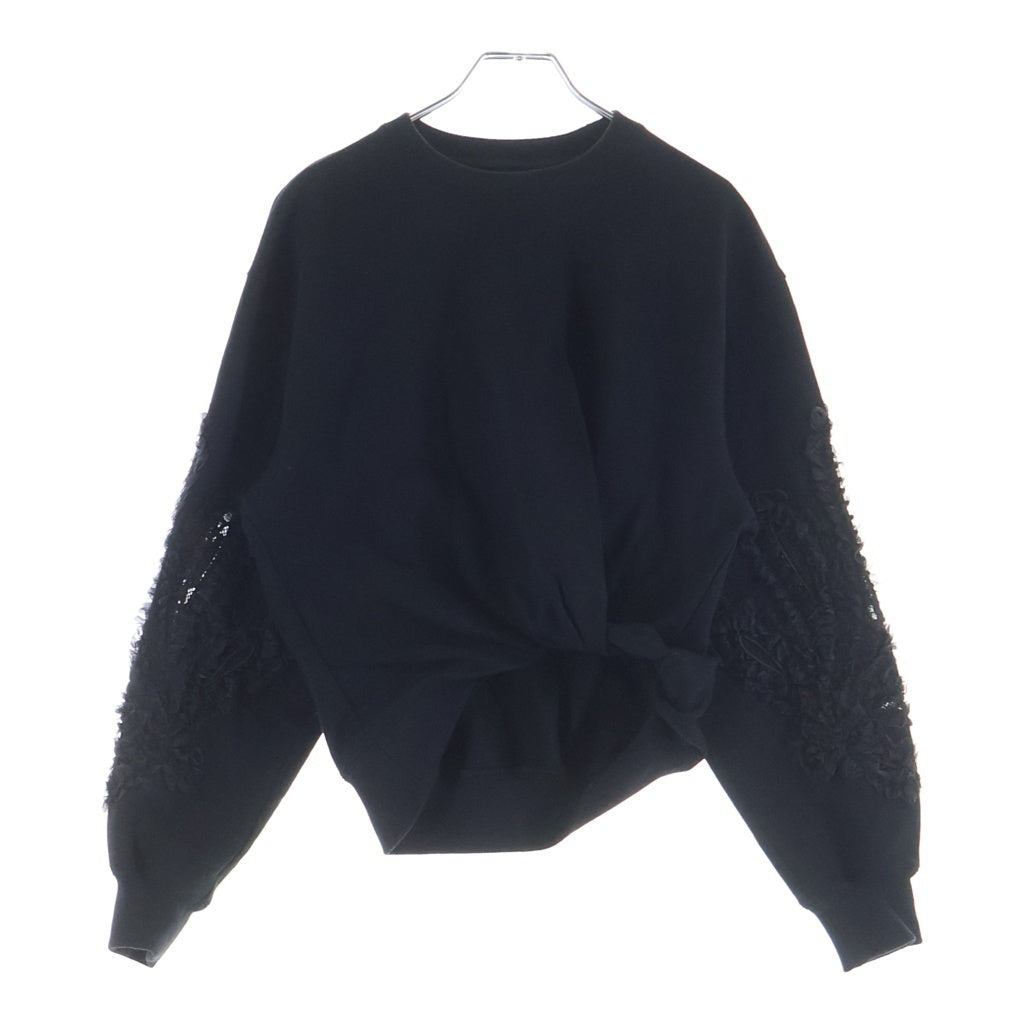 NO BRAND(ノーブランド) TELMA テルマ EMBROIDERED SWEATSHIRT エンブロイダード フラワーフリル 変形スウェットシャツ ブラック レディース TLM53JE060