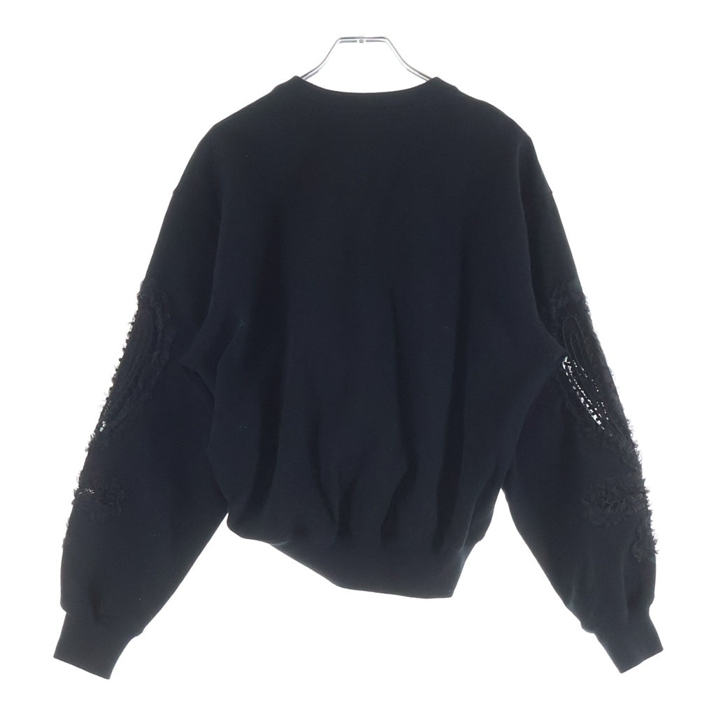 NO BRAND(ノーブランド) TELMA テルマ EMBROIDERED SWEATSHIRT エンブロイダード フラワーフリル 変形スウェットシャツ ブラック レディース TLM53JE060