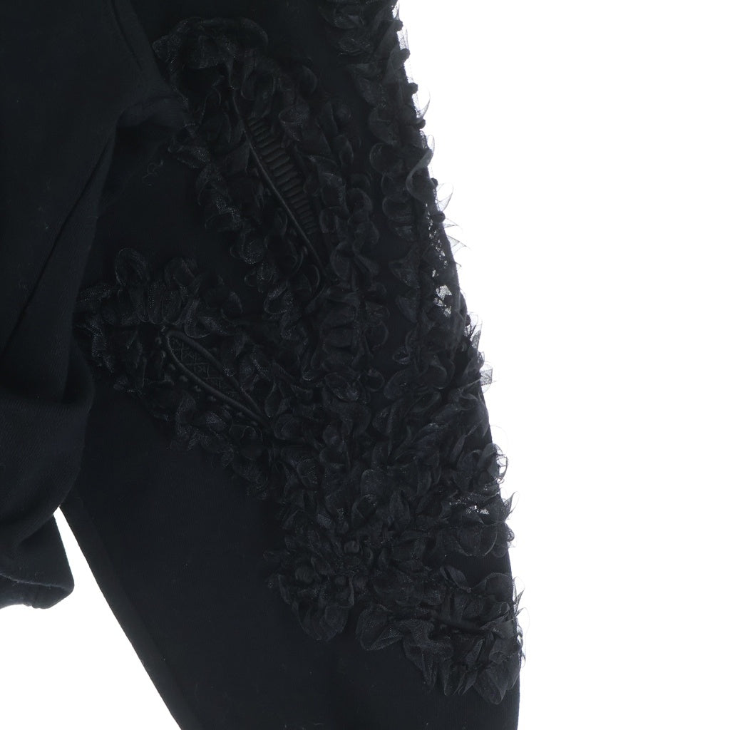 NO BRAND(ノーブランド) TELMA テルマ EMBROIDERED SWEATSHIRT エンブロイダード フラワーフリル 変形スウェットシャツ ブラック レディース TLM53JE060