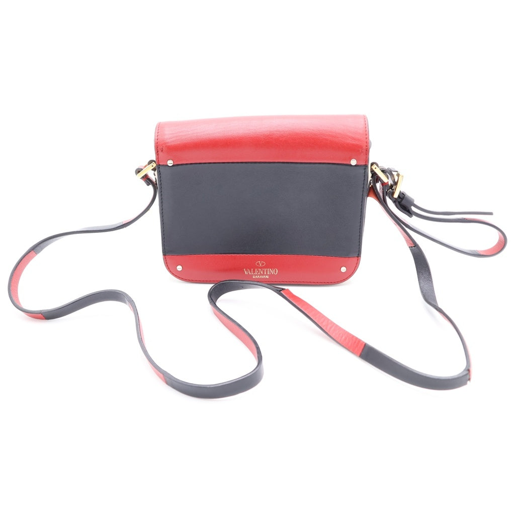 VALENTINO GARAVANI(ヴァレンチノガラヴァーニ) バイカラー レザー ゴールド金具 ミニショルダーバッグ レッド/ブラック レディース