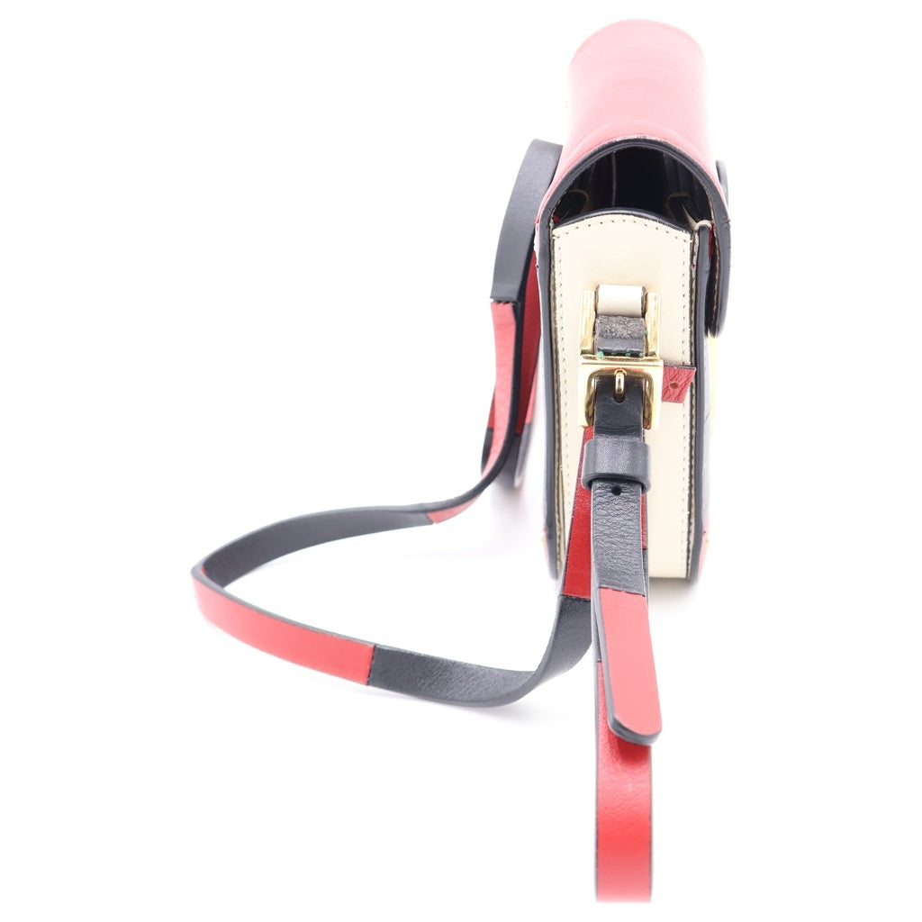 VALENTINO GARAVANI(ヴァレンチノガラヴァーニ) バイカラー レザー ゴールド金具 ミニショルダーバッグ レッド/ブラック レディース