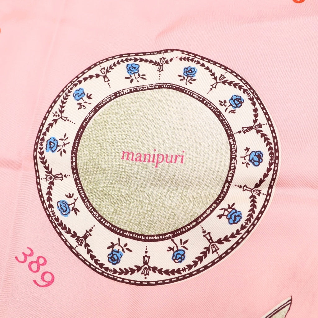 NO BRAND(ノーブランド) MANIPURI マニプリ シルク ティーカップ総柄 大判スカーフ ピンク レディース