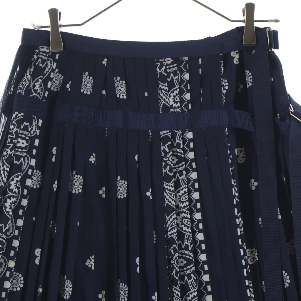 Sacai(サカイ) 16SS ポリエステル ペイズリー柄 ボンテージ プリーツスカート ブラック レディース 16-02568