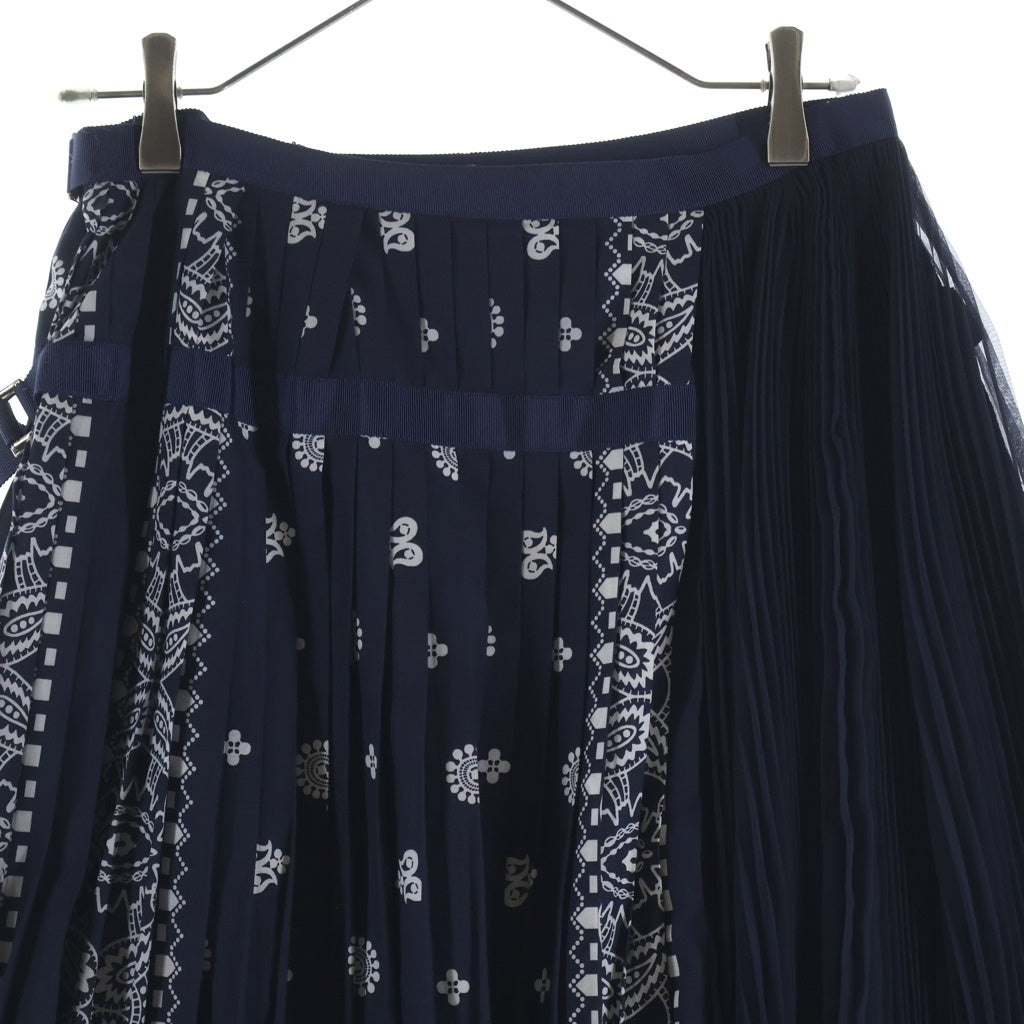 Sacai(サカイ) 16SS ポリエステル ペイズリー柄 ボンテージ プリーツスカート ブラック レディース 16-02568