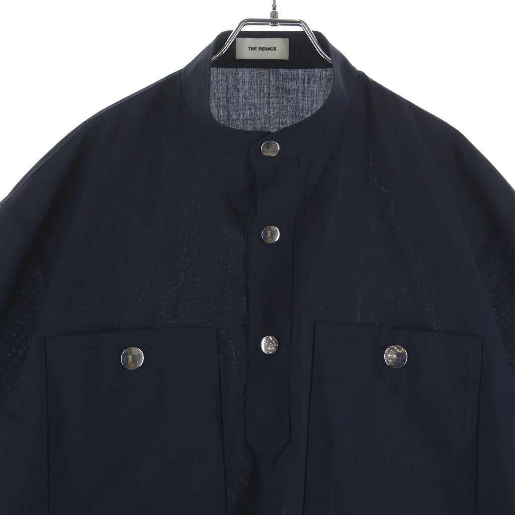 THE RERACS(ザ リラクス) 25SS ポリエステル スタンドカラー スナップボタン 半袖シャツ ブラック 25SS-REBL-468-IDSP-L