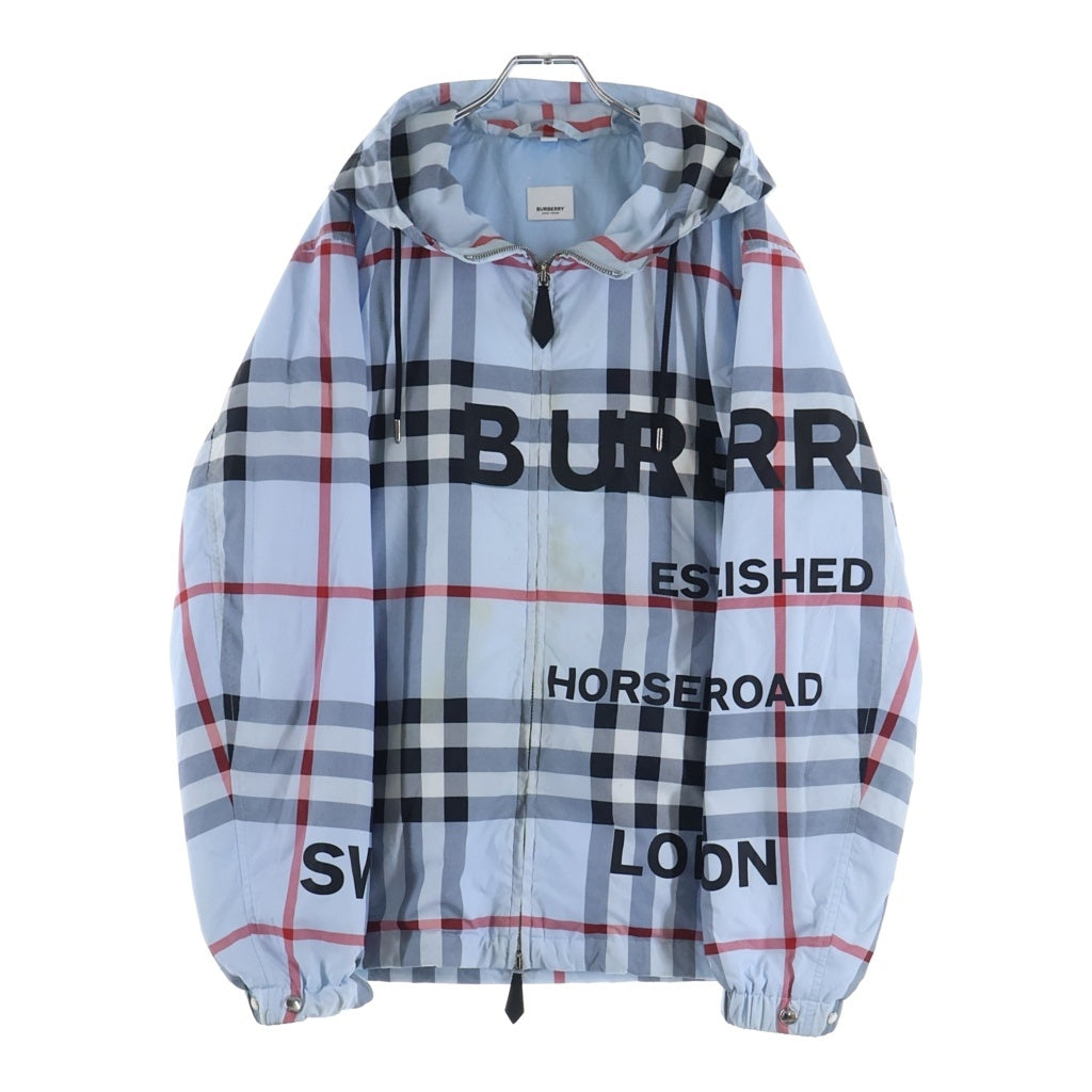 BURBERRY(バーバリー) ホースフェリー ロゴ プリント チェック ナイロン ジップアップ フーディー ライトブルー 8050283