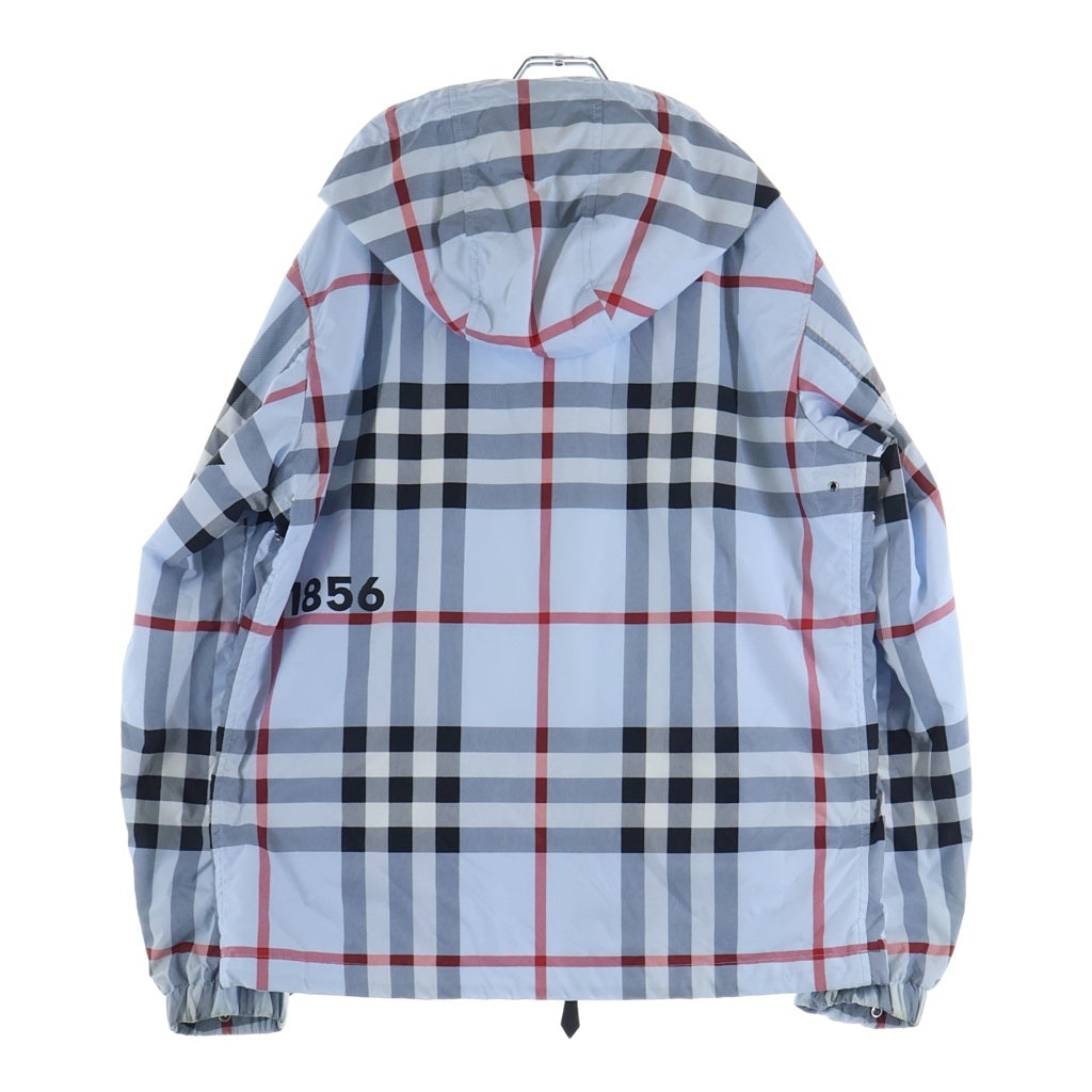 BURBERRY(バーバリー) ホースフェリー ロゴ プリント チェック ナイロン ジップアップ フーディー ライトブルー 8050283