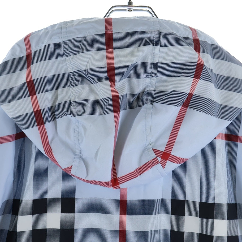 BURBERRY(バーバリー) ホースフェリー ロゴ プリント チェック ナイロン ジップアップ フーディー ライトブルー 8050283