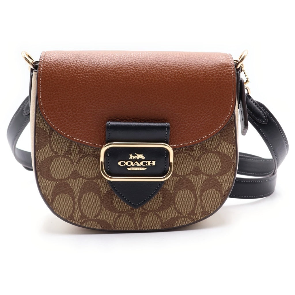 COACH(コーチ) MORGAN SADDLE BAG IN COLORBLOCK SIGNATURE CANVAS モーガン サドル カラーブロック シグネチャー キャンバス ショルダー バッグ ブラウン H2211-CE565 レディース