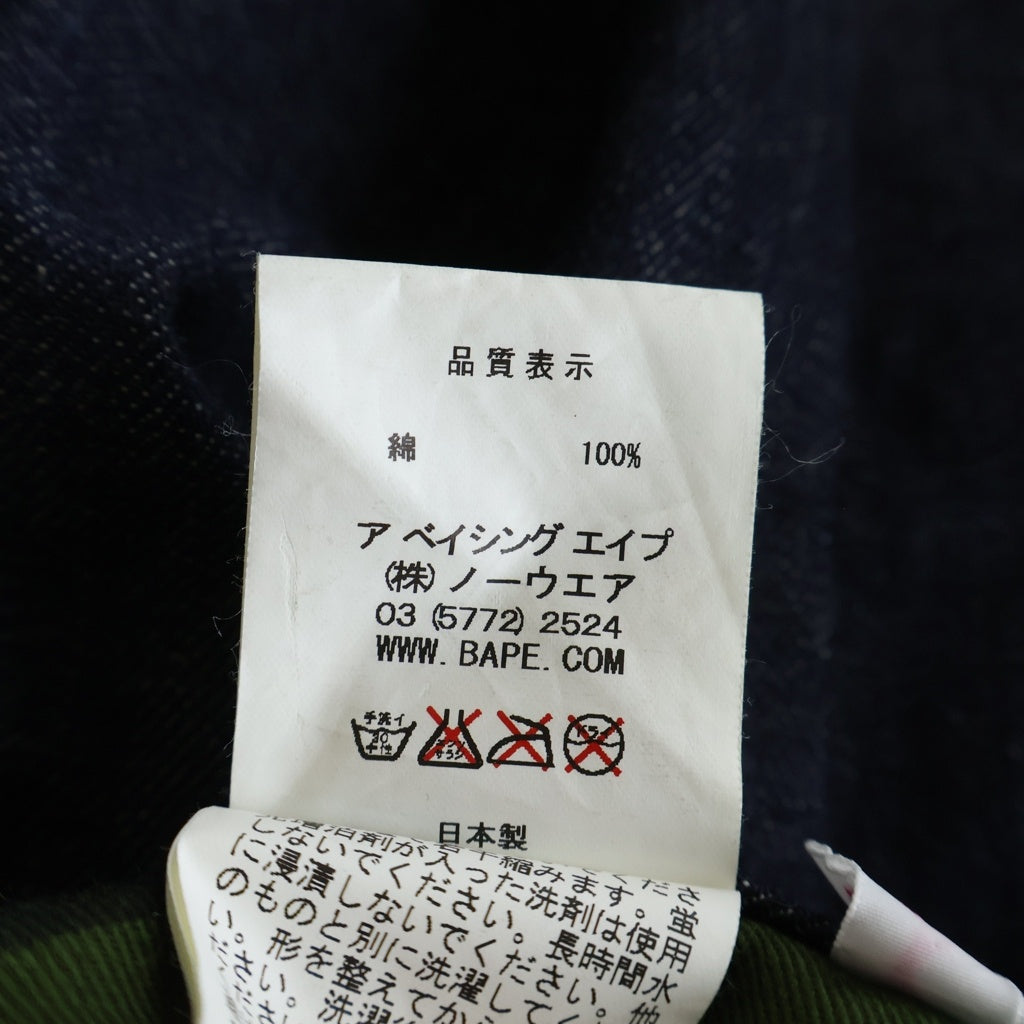 A BATHING APE(アベイシングエイプ) バックポケットエンブロイダリー ローライズ ストレートデニムパンツ レディース インディゴ