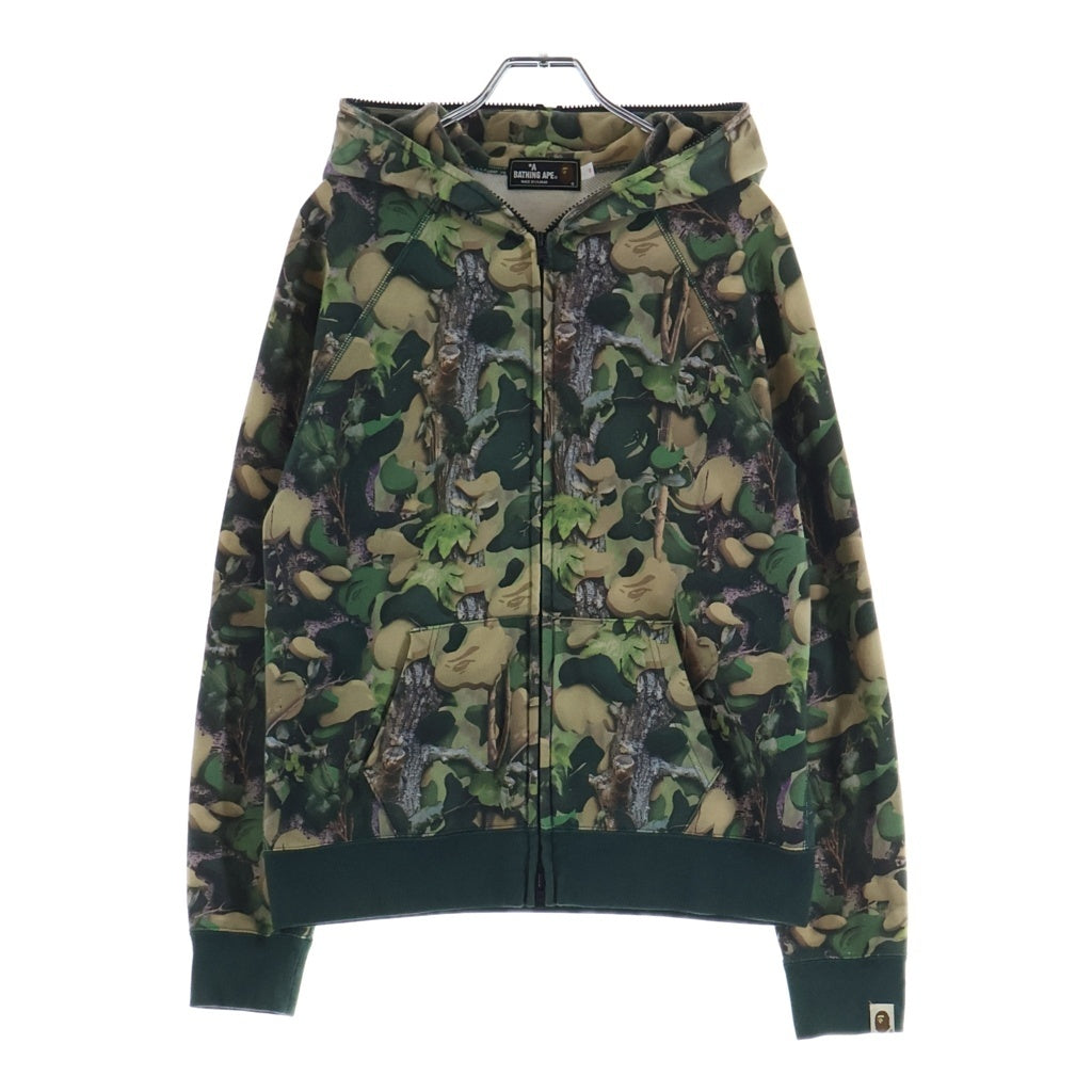 A BATHING APE(アベイシングエイプ) リアルツリー ラグランスリーブ フルジップアップパーカー フーディー レディース カーキ
