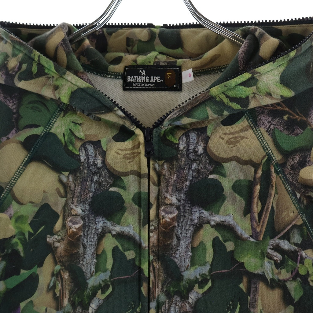 A BATHING APE(アベイシングエイプ) リアルツリー ラグランスリーブ フルジップアップパーカー フーディー レディース カーキ