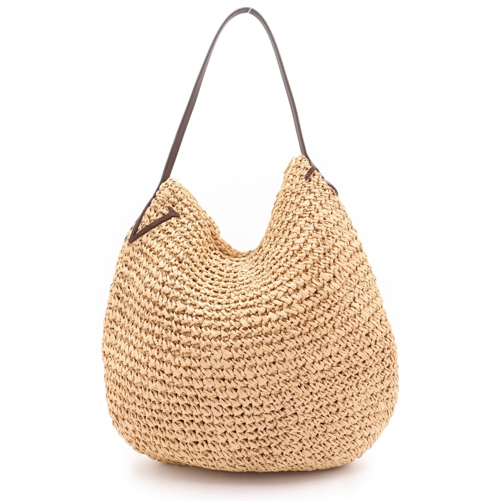 J.W.ANDERSON(ジェー ダブリュー アンダーソン) 26SS BULB XL SUEDE-TRIMMED RAFFIA BUCKET BAG スエード ラフィアハンドクロシェ バケットバッグ ベージュ/ブラウン レディース
