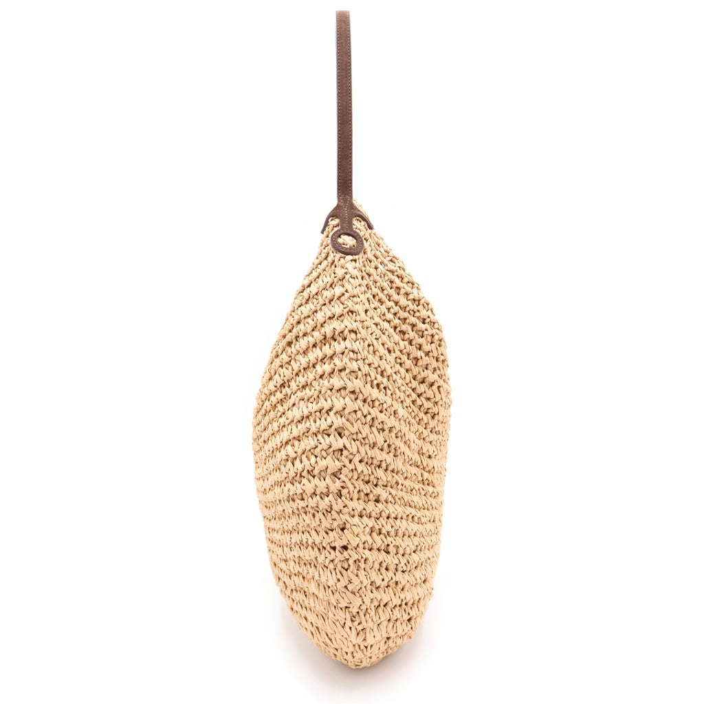 J.W.ANDERSON(ジェー ダブリュー アンダーソン) 26SS BULB XL SUEDE-TRIMMED RAFFIA BUCKET BAG スエード ラフィアハンドクロシェ バケットバッグ ベージュ/ブラウン レディース