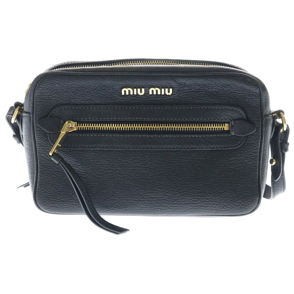 miumiu(ミュウミュウ) MADRAS マドラス レザー ゴールドロゴ ショルダーバッグ ブラック 5BH116 レディース