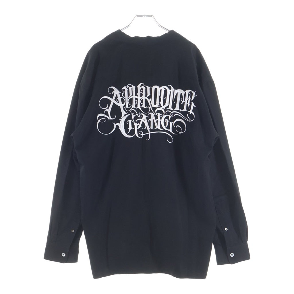 BUDSPOOL(バッズプール) 23AW LOGO L/S OPEN COLLAR SHIRT アフロディーテギャング ロゴ刺繍 長袖オープンカラーシャツ ブラック