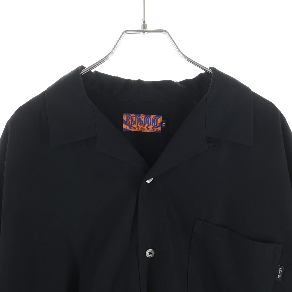 BUDSPOOL(バッズプール) 23AW LOGO L/S OPEN COLLAR SHIRT アフロディーテギャング ロゴ刺繍 長袖オープンカラーシャツ ブラック