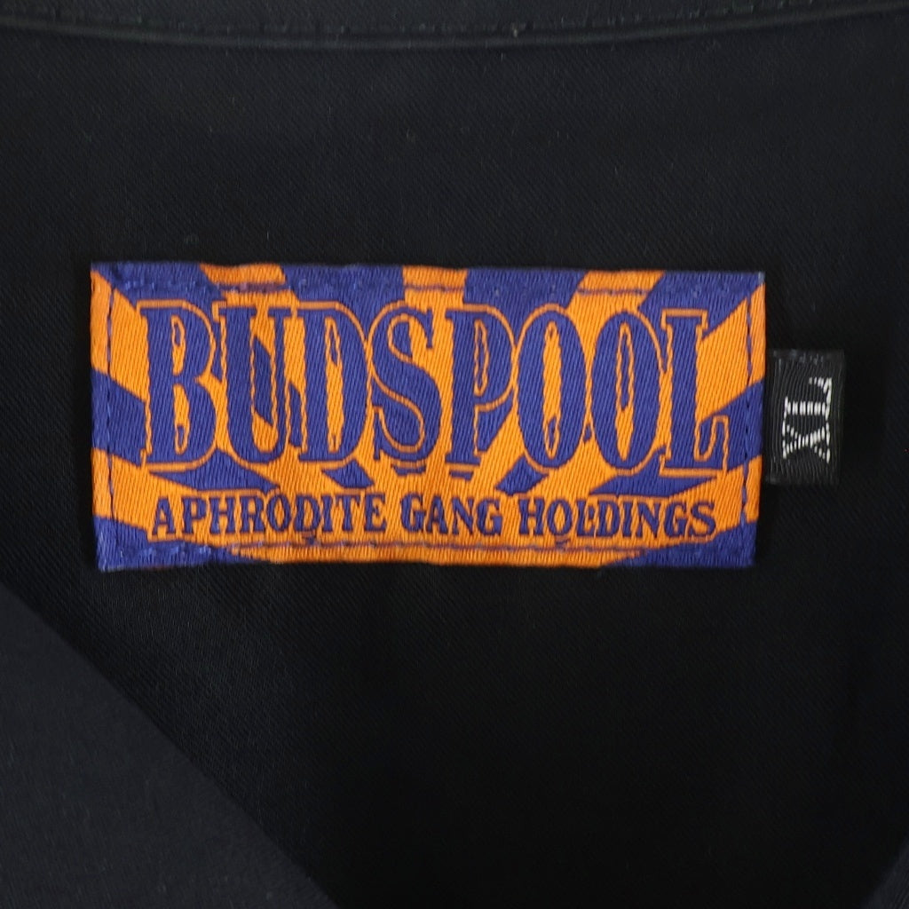 BUDSPOOL(バッズプール) 23AW LOGO L/S OPEN COLLAR SHIRT アフロディーテギャング ロゴ刺繍 長袖オープンカラーシャツ ブラック