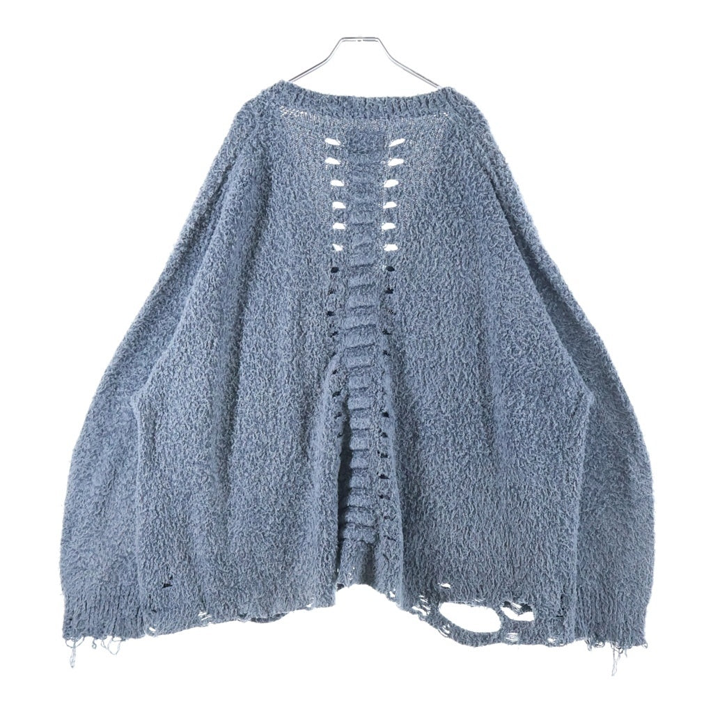 doublet(ダブレット) 25AW BACKBONE KNIT CARDIGAN バックボーン ダメージ加工 ニット カーディガン ブルー 25AW61KN204