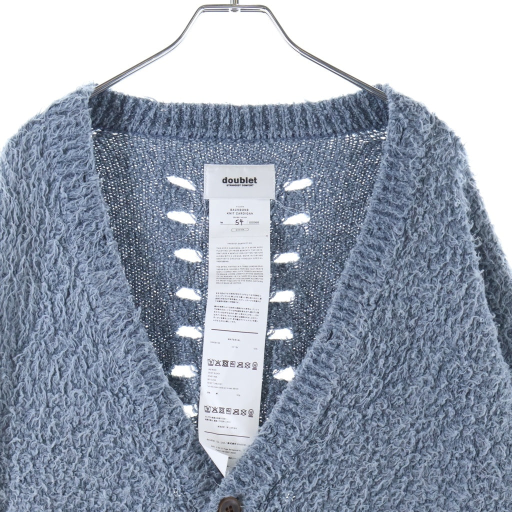 doublet(ダブレット) 25AW BACKBONE KNIT CARDIGAN バックボーン ダメージ加工 ニット カーディガン ブルー 25AW61KN204