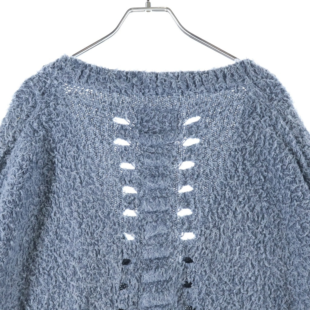 doublet(ダブレット) 25AW BACKBONE KNIT CARDIGAN バックボーン ダメージ加工 ニット カーディガン ブルー 25AW61KN204