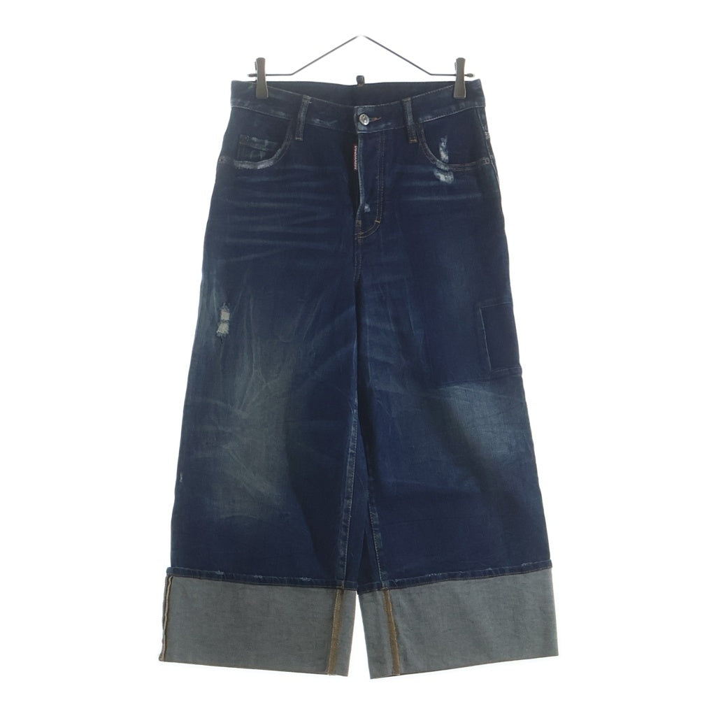 DSQUARED2(ディースクエアード) JINNY JEAN ダメージ加工 ワイドデニムパンツ レディース インディゴ S75LB0255