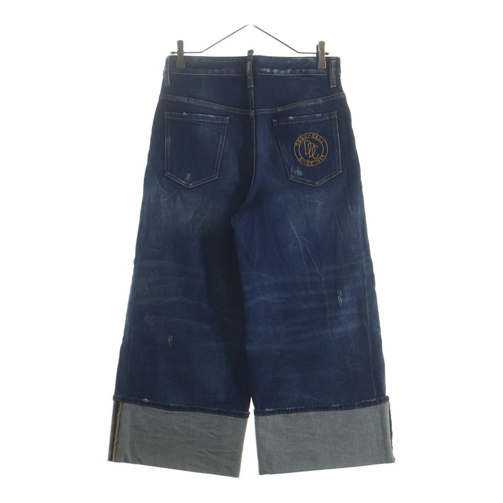 DSQUARED2(ディースクエアード) JINNY JEAN ダメージ加工 ワイドデニムパンツ レディース インディゴ S75LB0255
