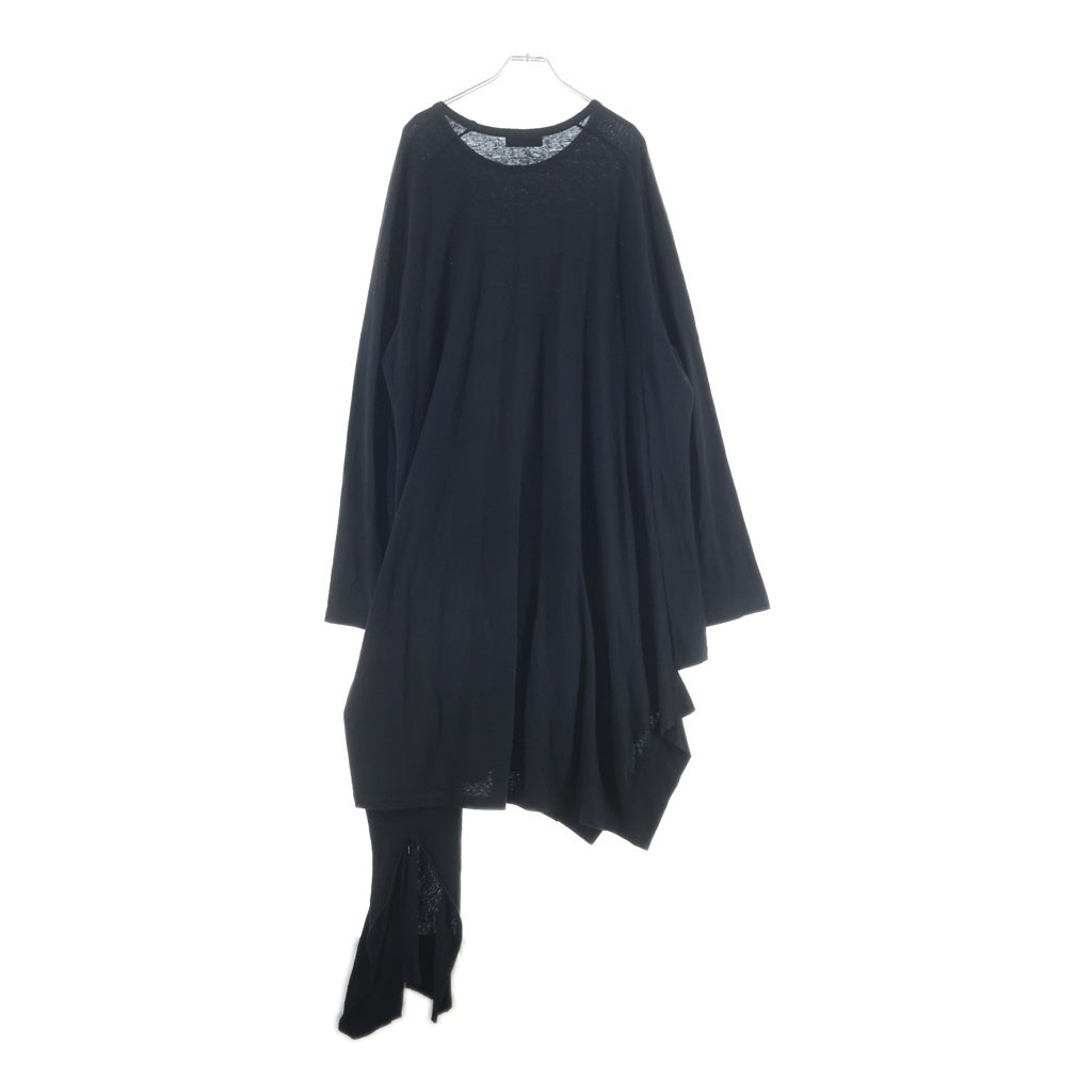 Yohji Yamamoto POUR HOMME(ヨウジヤマモト プールオム) 24SS BINDING RAGLAN ASYMMETRY T-SHIRT バインディング アシンメトリー ロング丈長袖Tシャツ カットソー ブラック HS-T73-382
