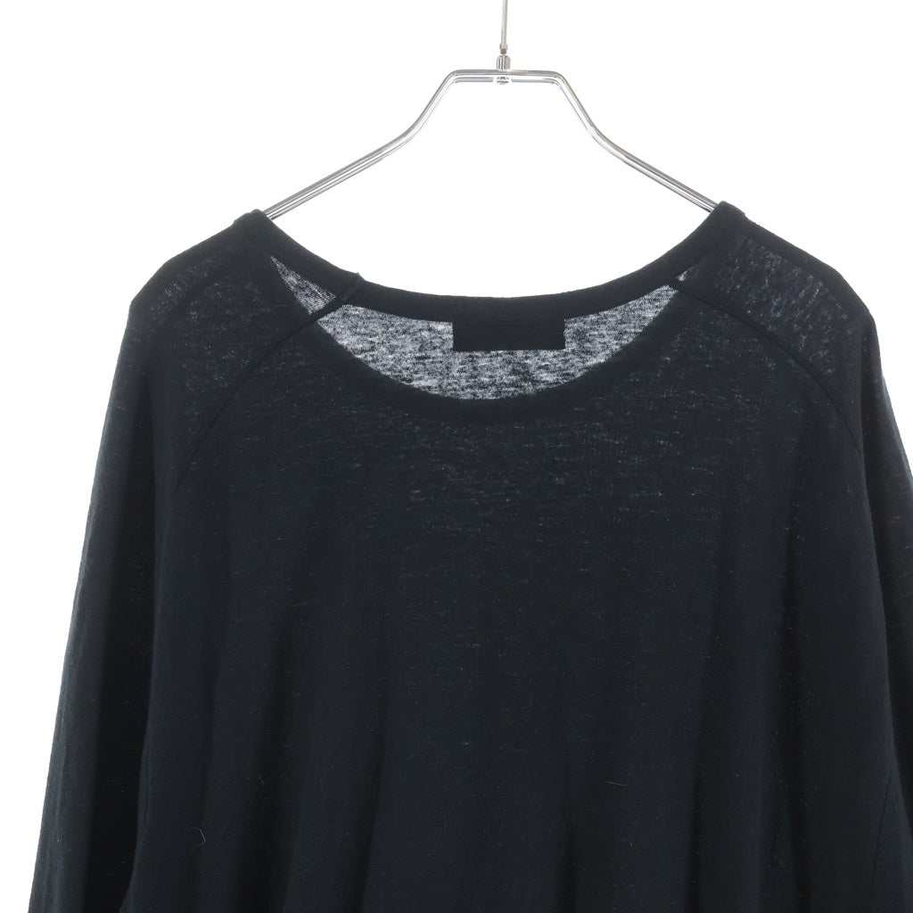 Yohji Yamamoto POUR HOMME(ヨウジヤマモト プールオム) 24SS BINDING RAGLAN ASYMMETRY T-SHIRT バインディング アシンメトリー ロング丈長袖Tシャツ カットソー ブラック HS-T73-382