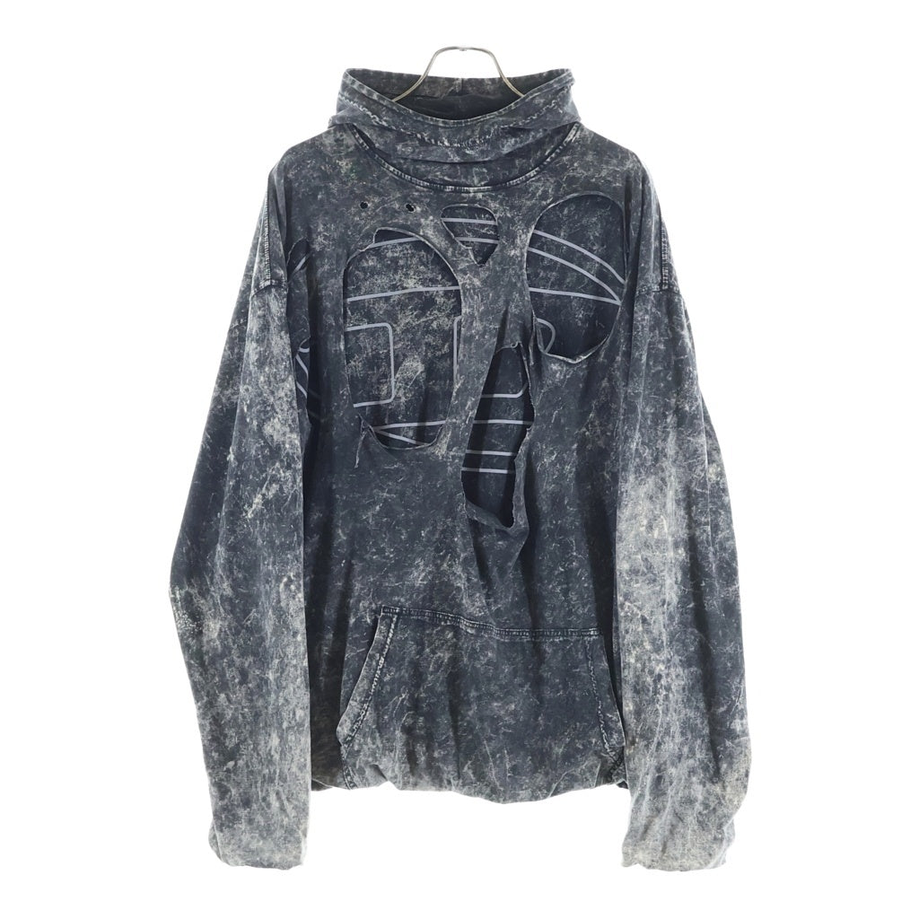 DIESEL(ディーゼル) 24SS S-MAR-PEELOVAL SWEATSHIRT ダメージ加工 ロゴプリント スウェット フーディ プルオーバー パーカー グレー A13638 0DQAM