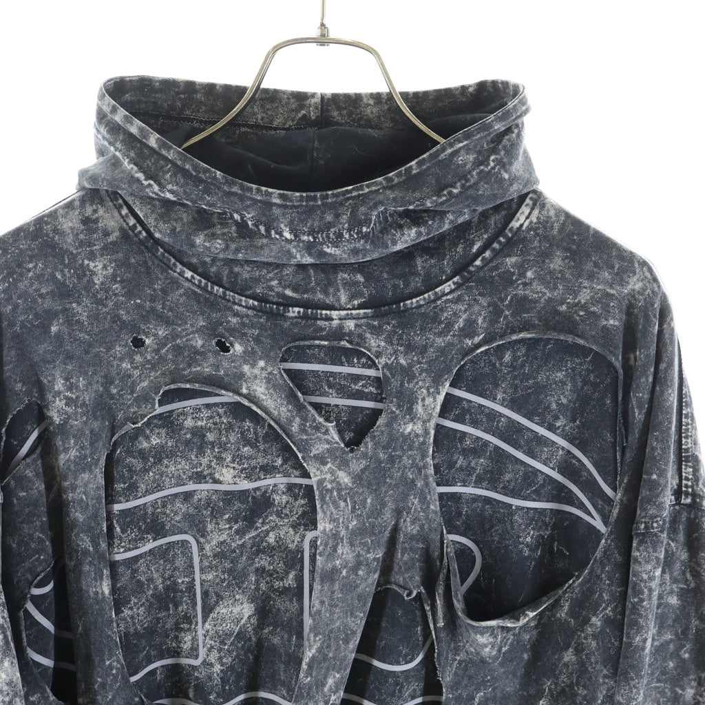 DIESEL(ディーゼル) 24SS S-MAR-PEELOVAL SWEATSHIRT ダメージ加工 ロゴプリント スウェット フーディ プルオーバー パーカー グレー A13638 0DQAM