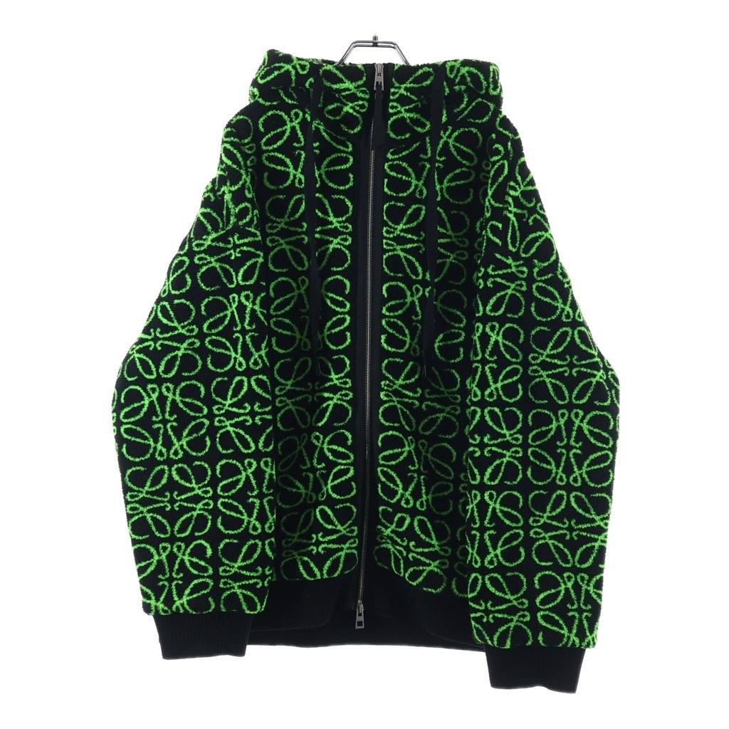 LOEWE(ロエベ) 22AW ANAGRAM JACQUARD FLEECE PARKA アナグラム ジャガード フード付き フリース ボアブルゾン ジャケット ブラック/グリーン H526Y52J01