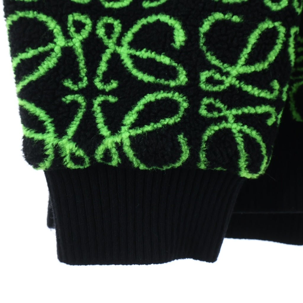 LOEWE(ロエベ) 22AW ANAGRAM JACQUARD FLEECE PARKA アナグラム ジャガード フード付き フリース ボアブルゾン ジャケット ブラック/グリーン H526Y52J01