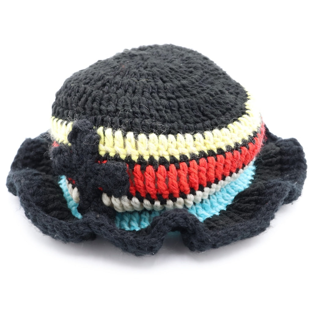 Y.A.R.N(ヤーン) KNITE HAT クロスパッチデザイン ニットバケットハット 帽子 ブラック
