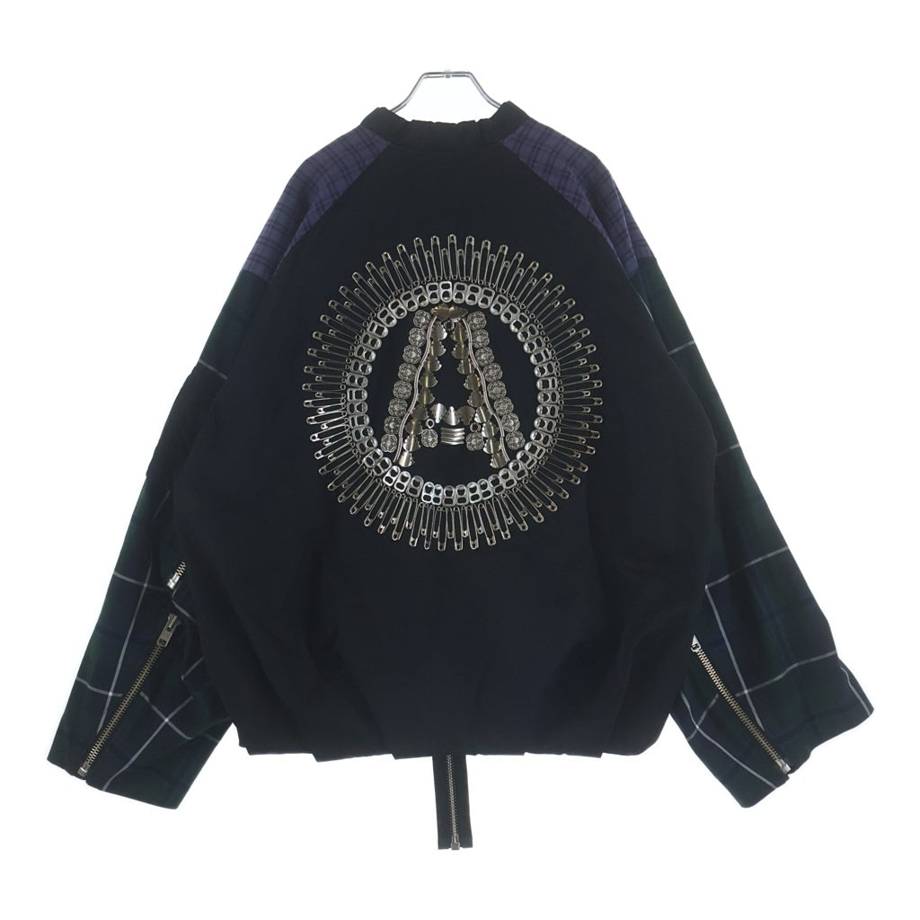 KIDILL(キディル) 19SS PATCH MA-1 ダブルチェック バックデザイン フロントスカルロゴ ボンバージャケット ブルゾン ブラック KL340