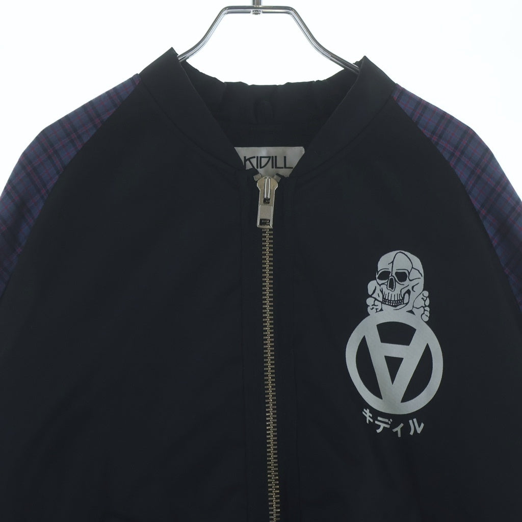 KIDILL(キディル) 19SS PATCH MA-1 ダブルチェック バックデザイン フロントスカルロゴ ボンバージャケット ブルゾン ブラック KL340