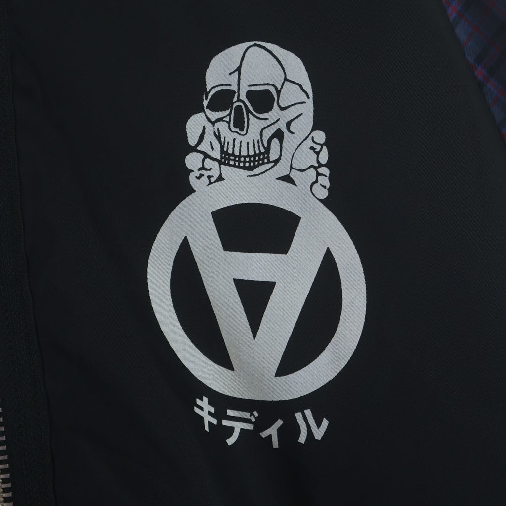 KIDILL(キディル) 19SS PATCH MA-1 ダブルチェック バックデザイン フロントスカルロゴ ボンバージャケット ブルゾン ブラック KL340