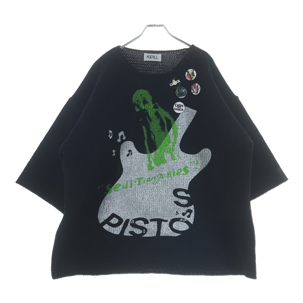 KIDILL(キディル) 25AW SEDITIONARIES PULLOVER KNIT ギターエンブロイダリー 缶バッジ付 セディショナリーズ プルオーバー ニット ブラック KL992